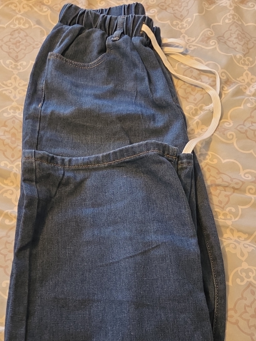 Casual Drawstring Denim Joggers in Medium Blue